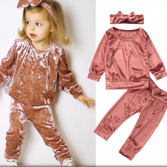 Other - RESTOCK Baby Girl Copper Velour 3pc Outfit